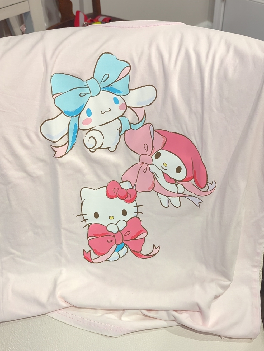 Sanrio Light Pink Tee with Hello Kitty, Cinnamoroll & My Melody Bows